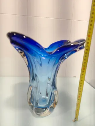 Gran jarrón Vintage Checo Azul Degradado