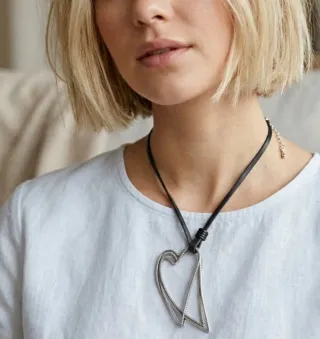 Collar corazón doble plateado