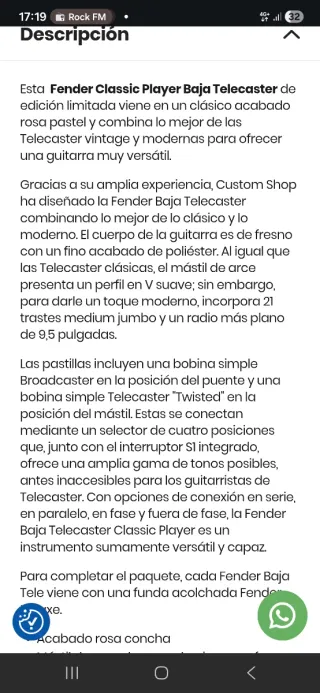 Guitarra Fender Telecaster Classic Baja Rosa