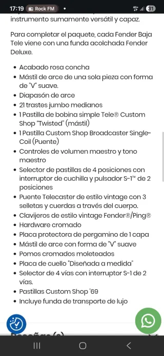 Guitarra Fender Telecaster Classic Baja Rosa