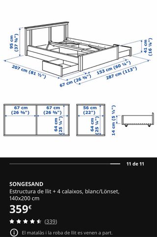 Estructura de cama Songesand blanca de Ikea