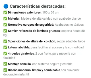 Cuna de madera blanca de Adrada