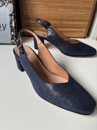 ZANY Zapatos Slingback Azul/Plata