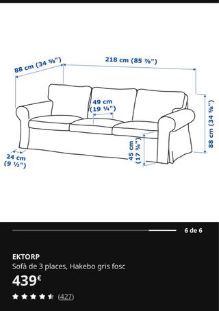 Sofá ektorp ikea gris de tela