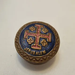 Caja antigua Jerusalén de latón esmaltada cruz cri