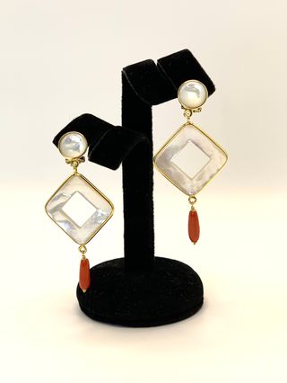 Orecchini Madreperla Corallo Rosso Argento