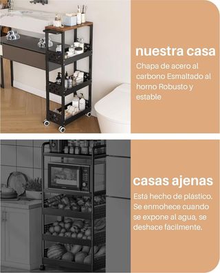 Carrito Cocina 4 Niveles Metal Marrón Negro