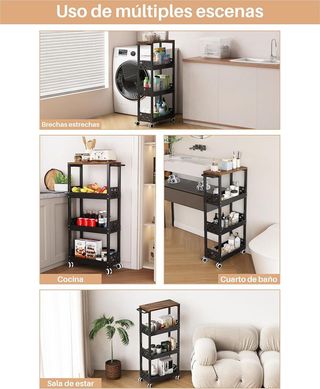 Carrito Cocina 4 Niveles Metal Marrón Negro