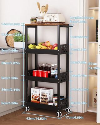 Carrito Cocina 4 Niveles Metal Marrón Negro