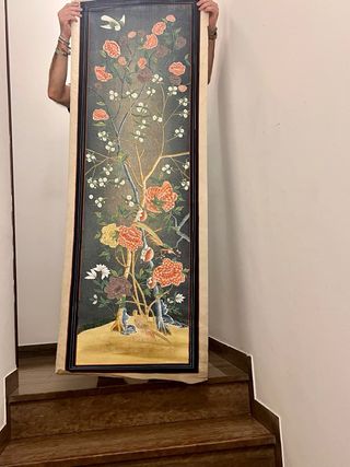 Rotolo Seta Dipinta Mano Cina Vintage