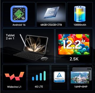 Tablet 12.2 48GB+256GB, funda + Teclado + raton