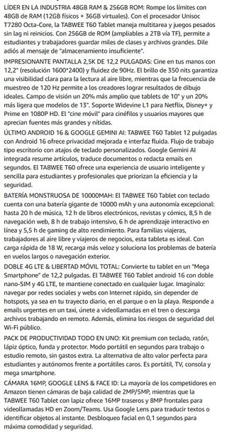 Tablet 12.2 48GB+256GB, funda + Teclado + raton