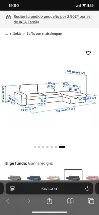 Sofá KIVIV 3 plazas + chaiselongue