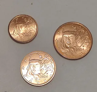 Trio monedas céntimos euro Francia 2024