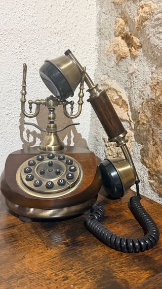 Teléfono Retro Madera y Latón - ¡Funciona!