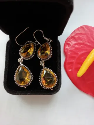 Brincos Artesanais Prata com Citrinos