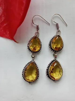 Brincos Artesanais Prata com Citrinos