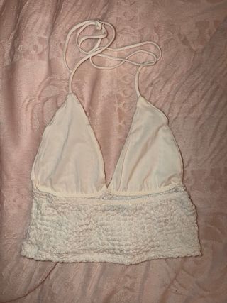 Top blanco tejido halter