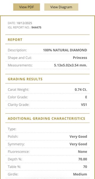 Anillo Oro 18k Diamante Natural 0.74ct VS1