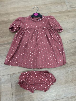 Vestido y braguita de bebé rosa lunares