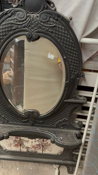 Espejo tocador antiguo metal y cerámica