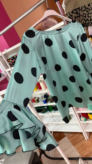 Blusa lunares teal y negro