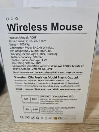 Ratón Ergonómico Vertical UINEER A06P Negro