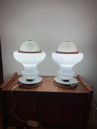 Coppia Lampade Tronconi Vintage Vetro Metallo