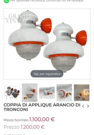 Coppia Lampade Tronconi Vintage Vetro Metallo