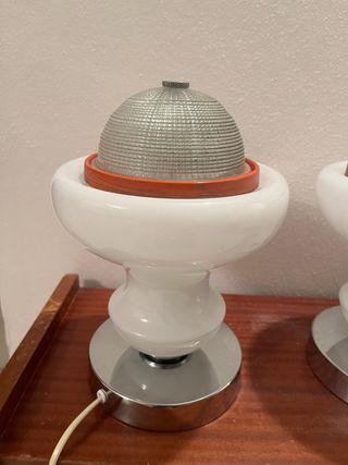 Coppia Lampade Tronconi Vintage Vetro Metallo