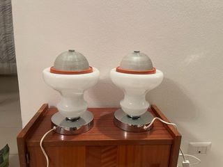 Coppia Lampade Tronconi Vintage Vetro Metallo