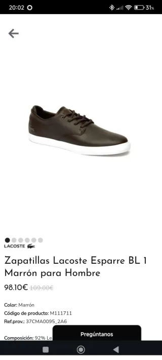 Zapatillas Lacoste Esparte B1 Marrón Talla 42