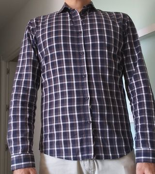 Camisa de cuadros marrón y verde