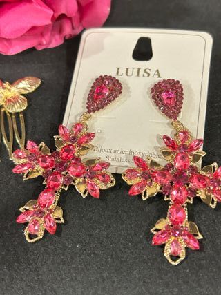 Conjunto Flamenca Peonia Pendientes y Peinecillo