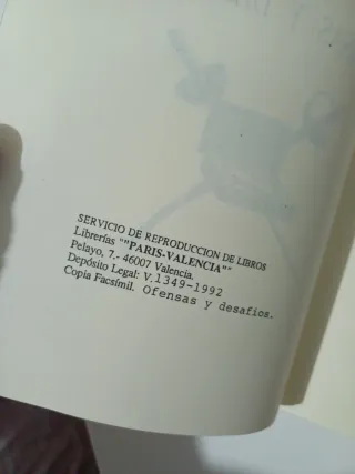 Ofensas y desafíos, Eusebio Yñiguez Copia facsímil