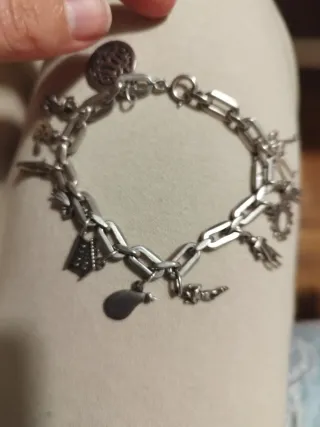 Pulsera Antigua Plata Dijes Vascos