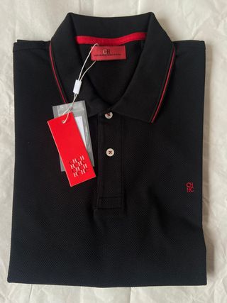 Polo Carolina Herrera Algodão Texturizado Preto XL