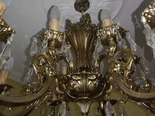 2 Lámparas de salón doradas bronce y cristales