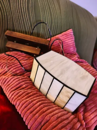 Lampada Tiffany in Vetro e Legno