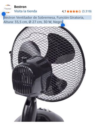 Ventilador Bestron Sobremesa Negro 30W