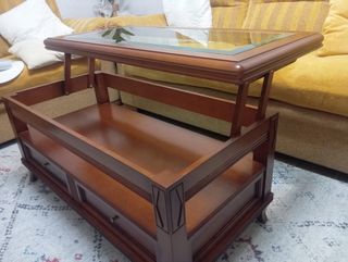 Mesa centro madera y cristal elevable