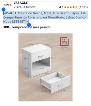 Mesita de Noche VASAGLE Blanca