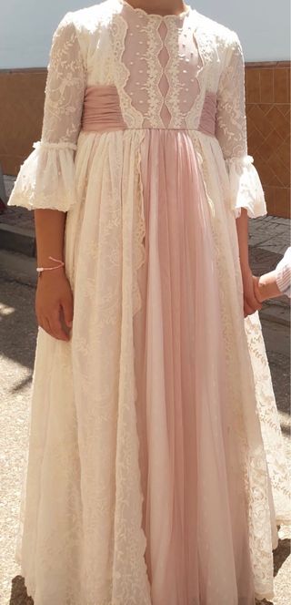 Traje de Comunión Niña Blanco y Rosa