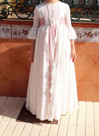 Traje de Comunión Niña Blanco y Rosa