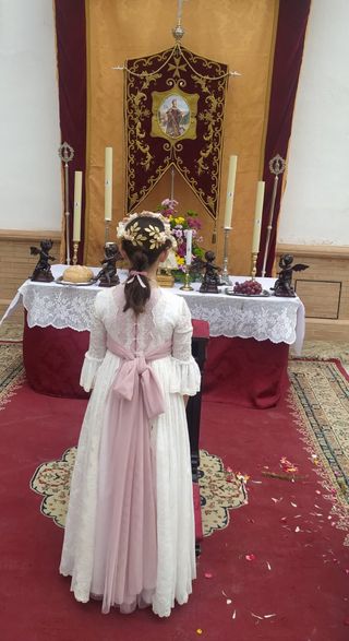 Traje de Comunión Niña Blanco y Rosa