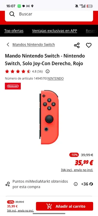 Joy-Con Rojo Nintendo Switch