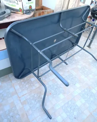 Mesa Terraza Cristal y Metal Gris 150x90x72 (alto)