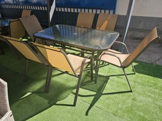 MESA CRISTAL TEMPLADO + 6 SILLAS