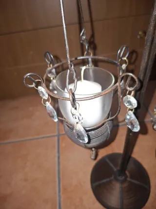 Candelabro vintage forja y cristal