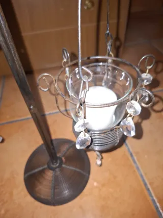 Candelabro vintage forja y cristal